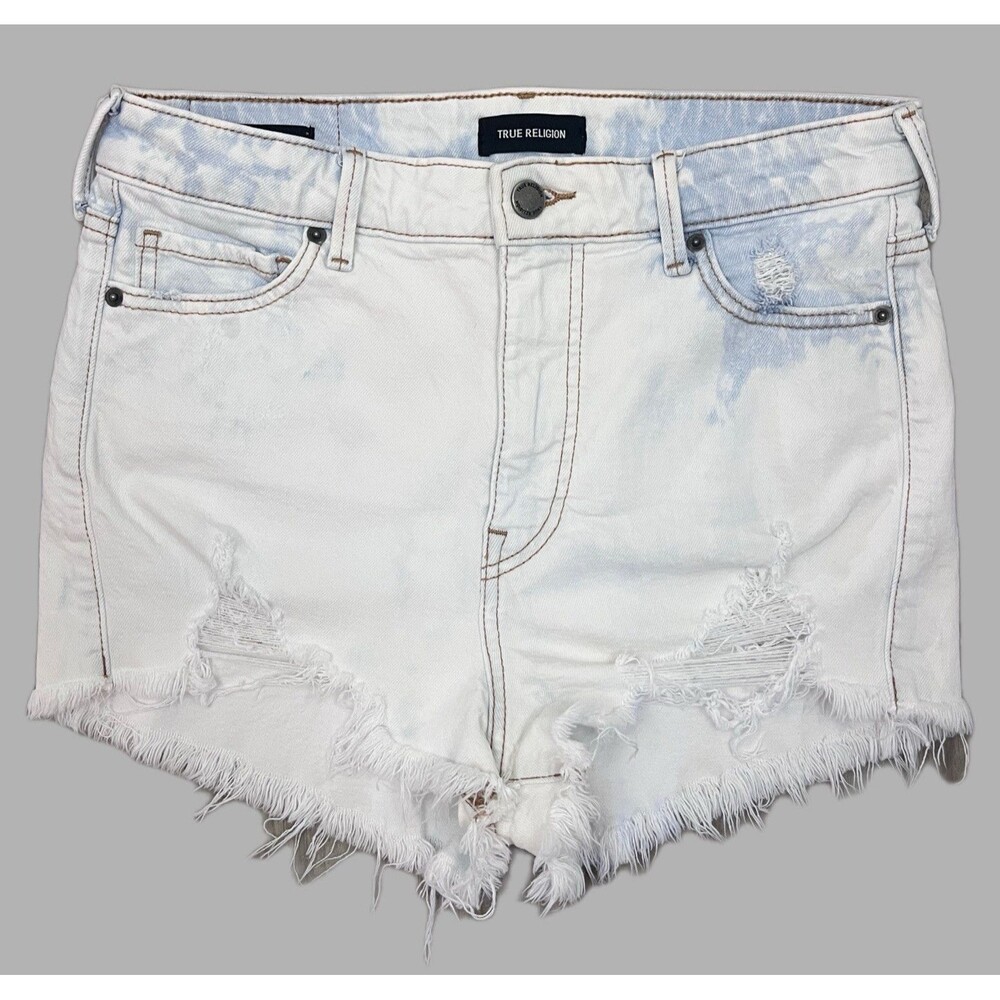 True Religion CAIA  Acid Wash Distressed Frayed Hem Shorts Women’s W30